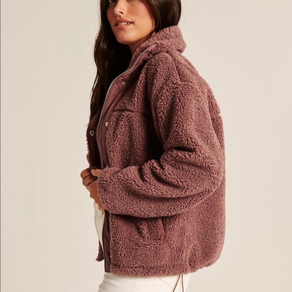 Abercrombie Cinched Cocoon Sherpa Full-Zip in copper brown NWt - Picture 7 of 8